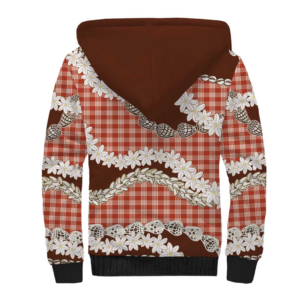 Red Hawaii Tiare and Shell Lei Sherpa Hoodie Hawaiian Palaka Luxury Vibes - Polynesian Pride