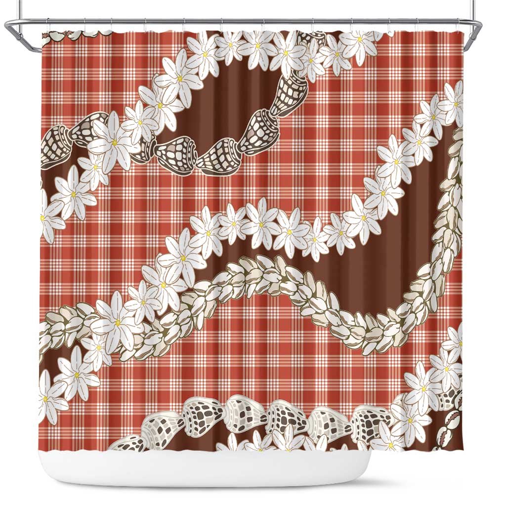 Red Hawaii Tiare and Shell Lei Shower Curtain Hawaiian Palaka Luxury Vibes - Polynesian Pride