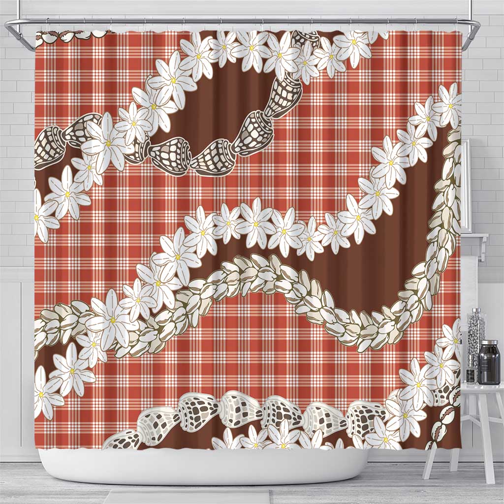 Red Hawaii Tiare and Shell Lei Shower Curtain Hawaiian Palaka Luxury Vibes - Polynesian Pride