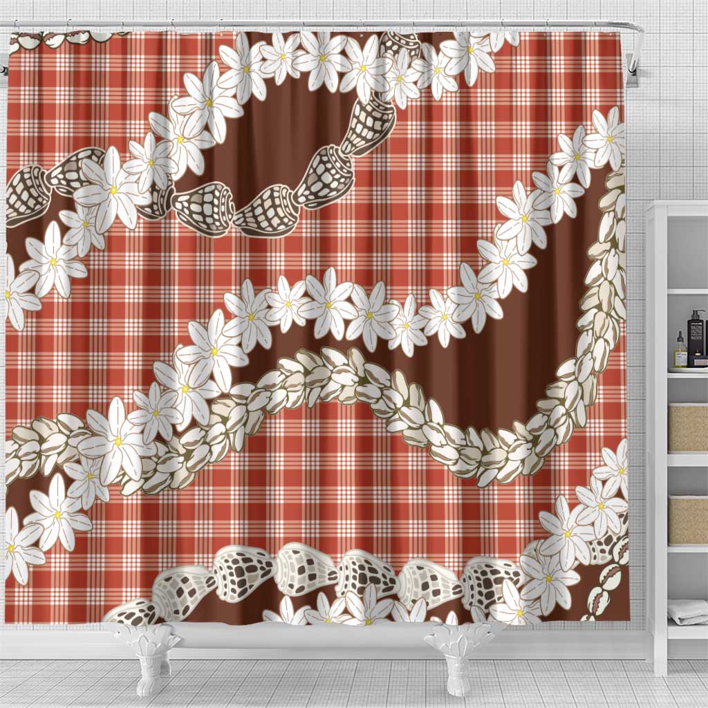 Red Hawaii Tiare and Shell Lei Shower Curtain Hawaiian Palaka Luxury Vibes - Polynesian Pride