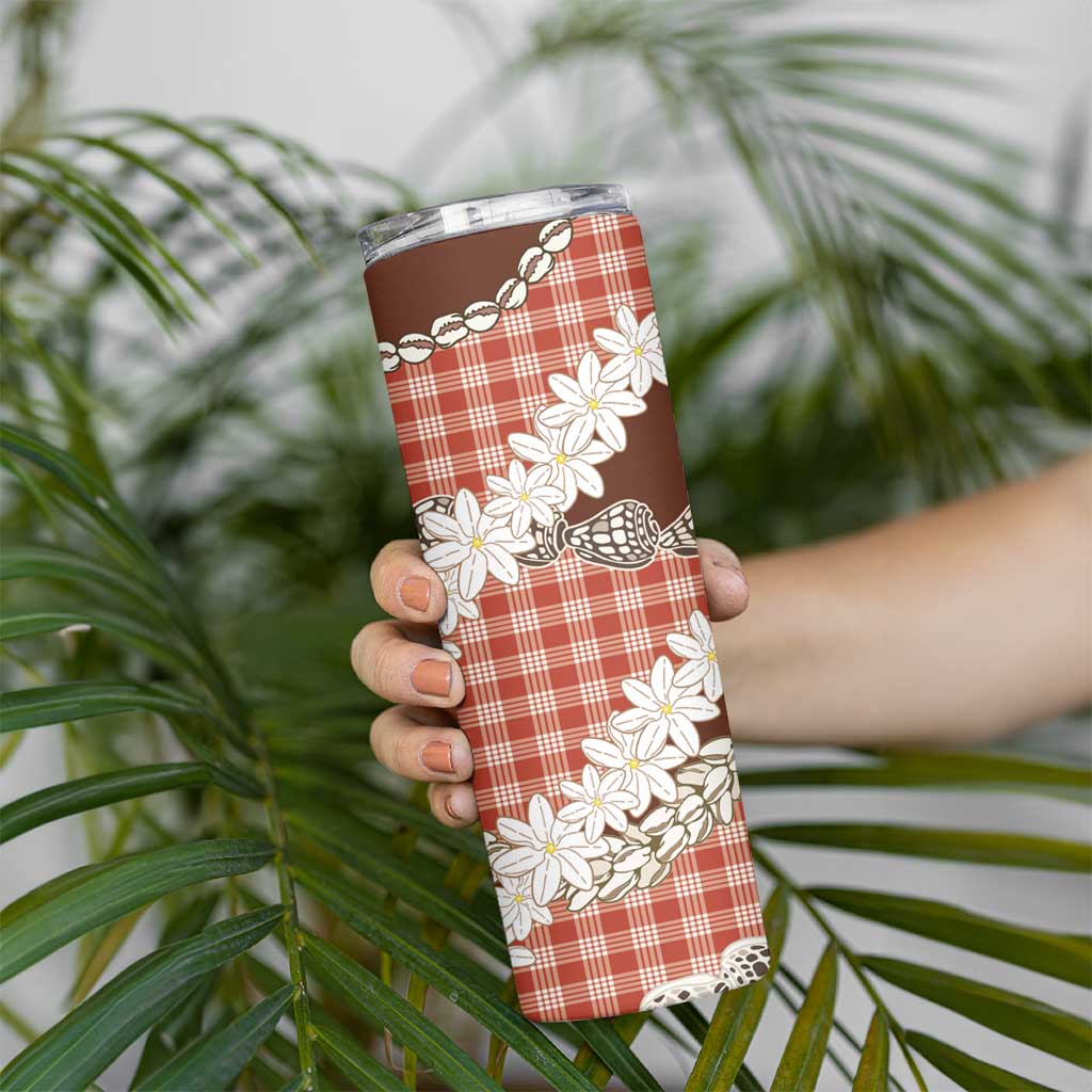 Red Hawaii Tiare and Shell Lei Skinny Tumbler Hawaiian Palaka Luxury Vibes - Polynesian Pride
