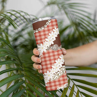 Red Hawaii Tiare and Shell Lei Skinny Tumbler Hawaiian Palaka Luxury Vibes - Polynesian Pride