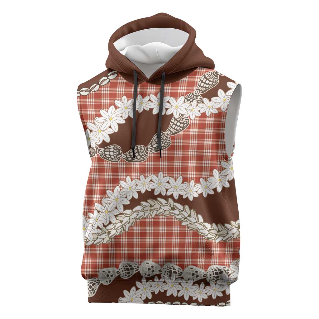 Red Hawaii Tiare and Shell Lei Sleeveless Hoodie Hawaiian Palaka Luxury Vibes LT14 Red - Polynesian Pride
