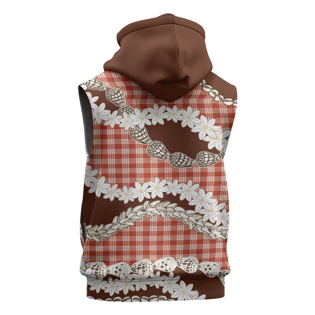 Red Hawaii Tiare and Shell Lei Sleeveless Hoodie Hawaiian Palaka Luxury Vibes LT14 - Polynesian Pride