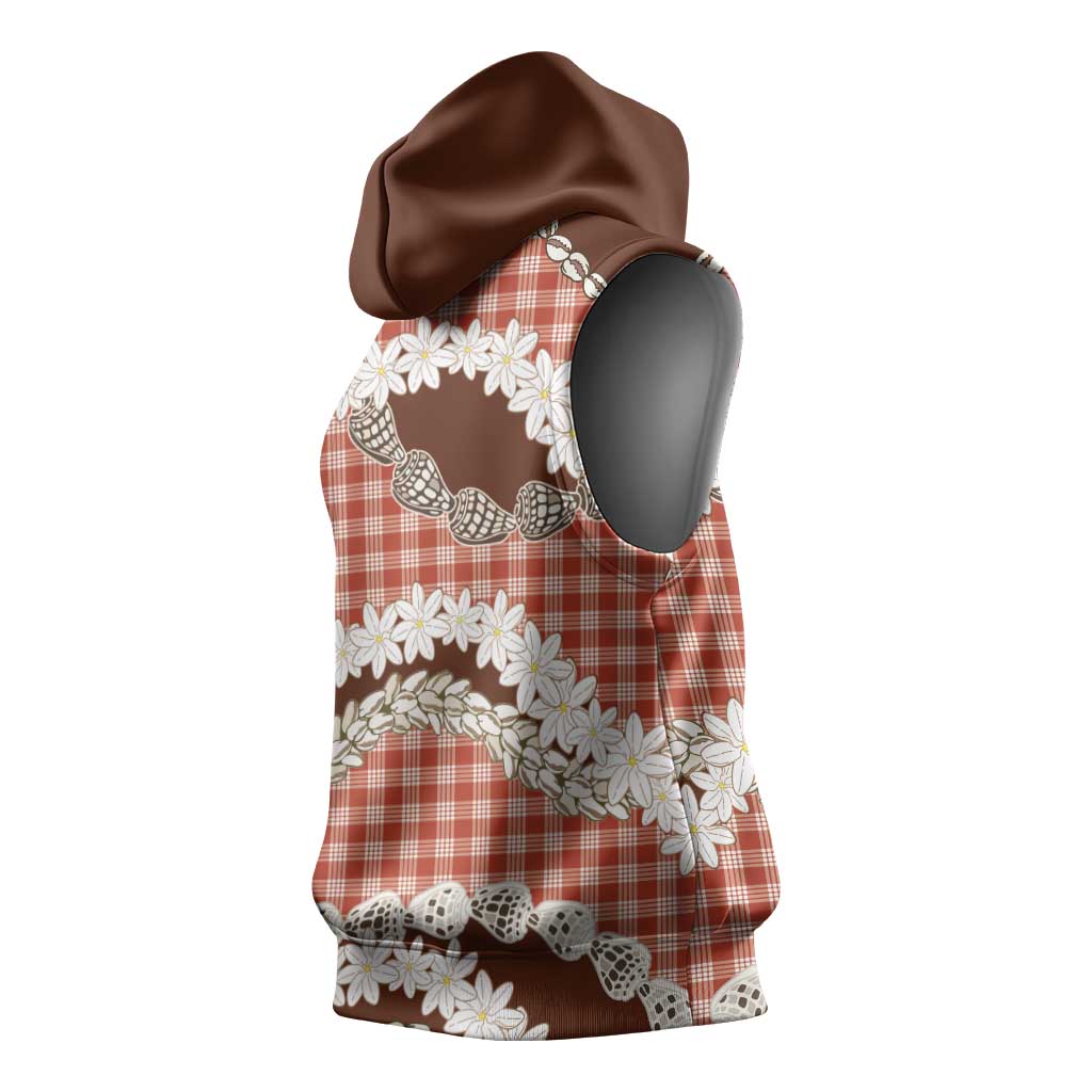 Red Hawaii Tiare and Shell Lei Sleeveless Hoodie Hawaiian Palaka Luxury Vibes LT14 - Polynesian Pride
