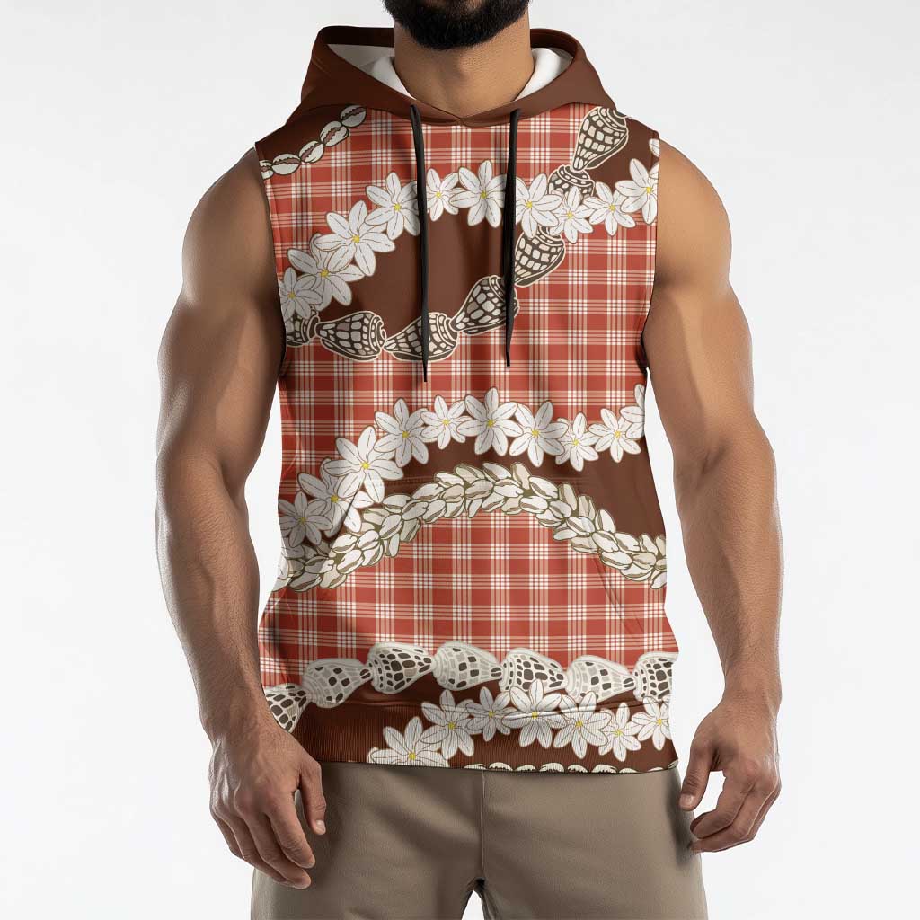 Red Hawaii Tiare and Shell Lei Sleeveless Hoodie Hawaiian Palaka Luxury Vibes LT14 - Polynesian Pride