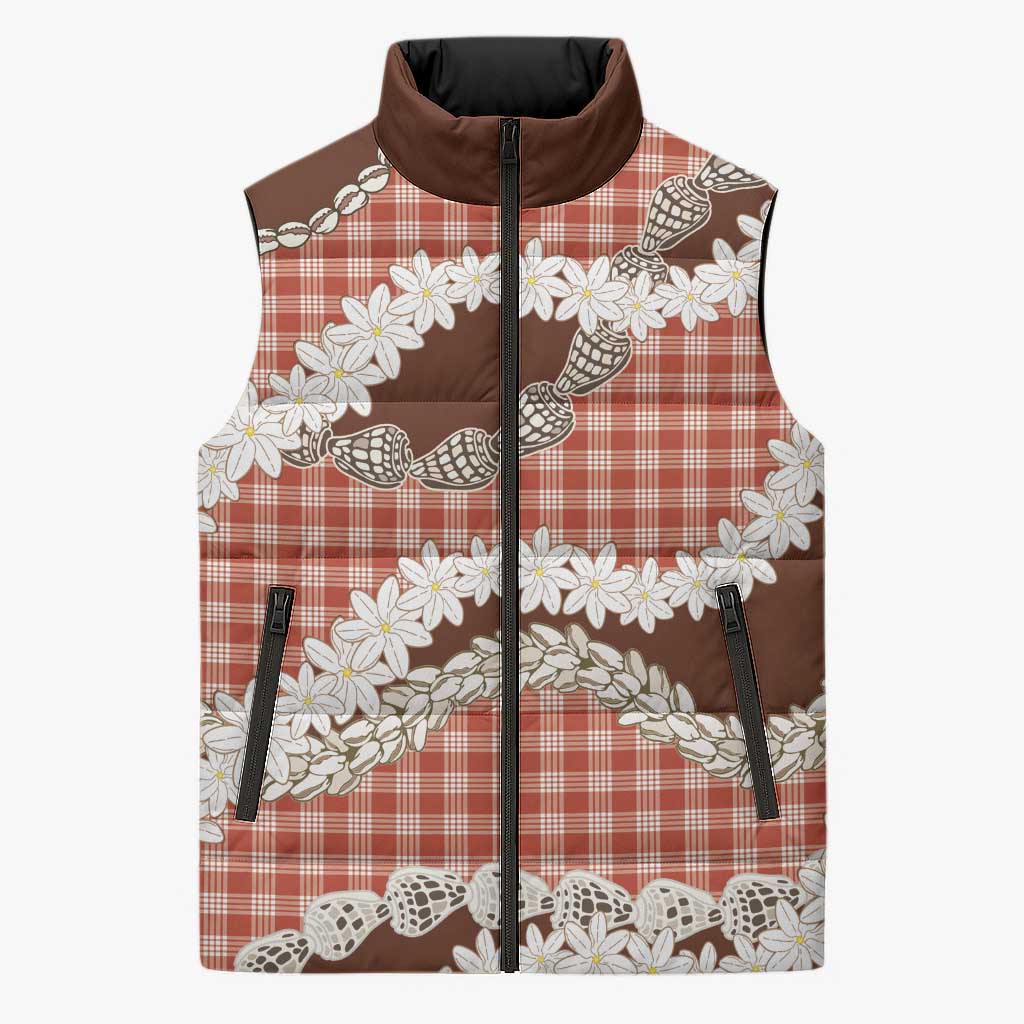 Red Hawaii Tiare and Shell Lei Sleeveless Puffer Jacket Hawaiian Palaka Luxury Vibes LT14 Unisex Red - Polynesian Pride