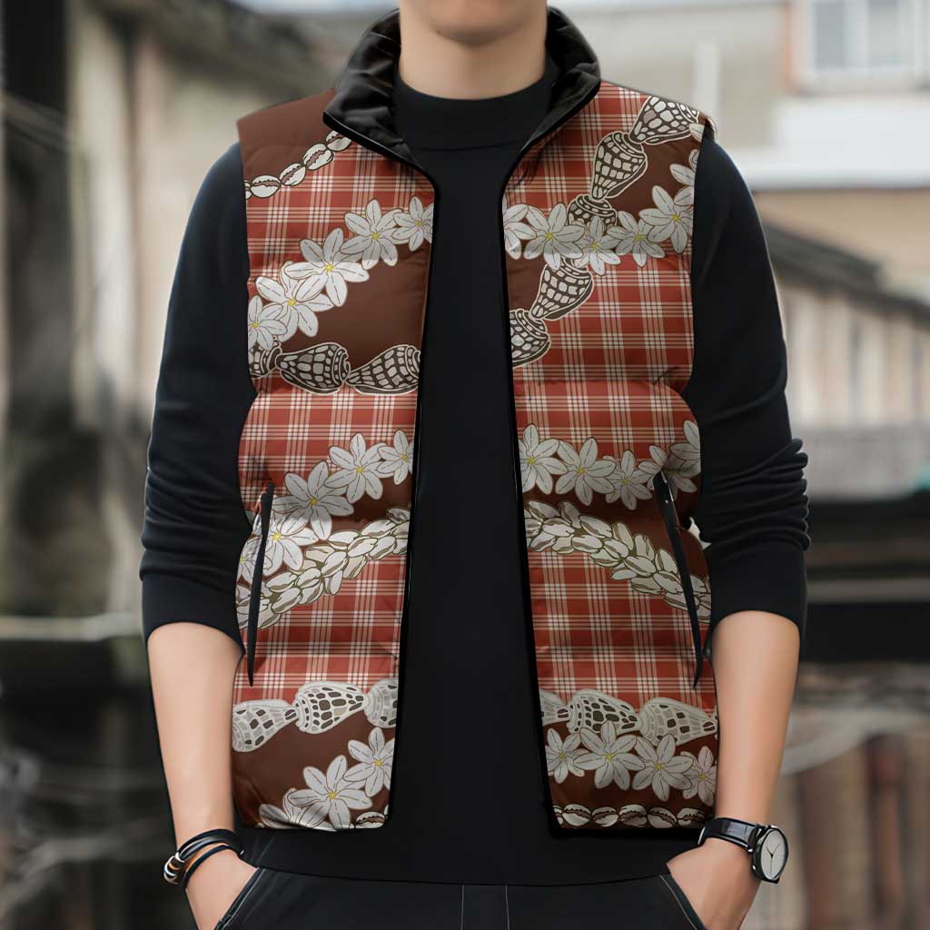 Red Hawaii Tiare and Shell Lei Sleeveless Puffer Jacket Hawaiian Palaka Luxury Vibes LT14 - Polynesian Pride