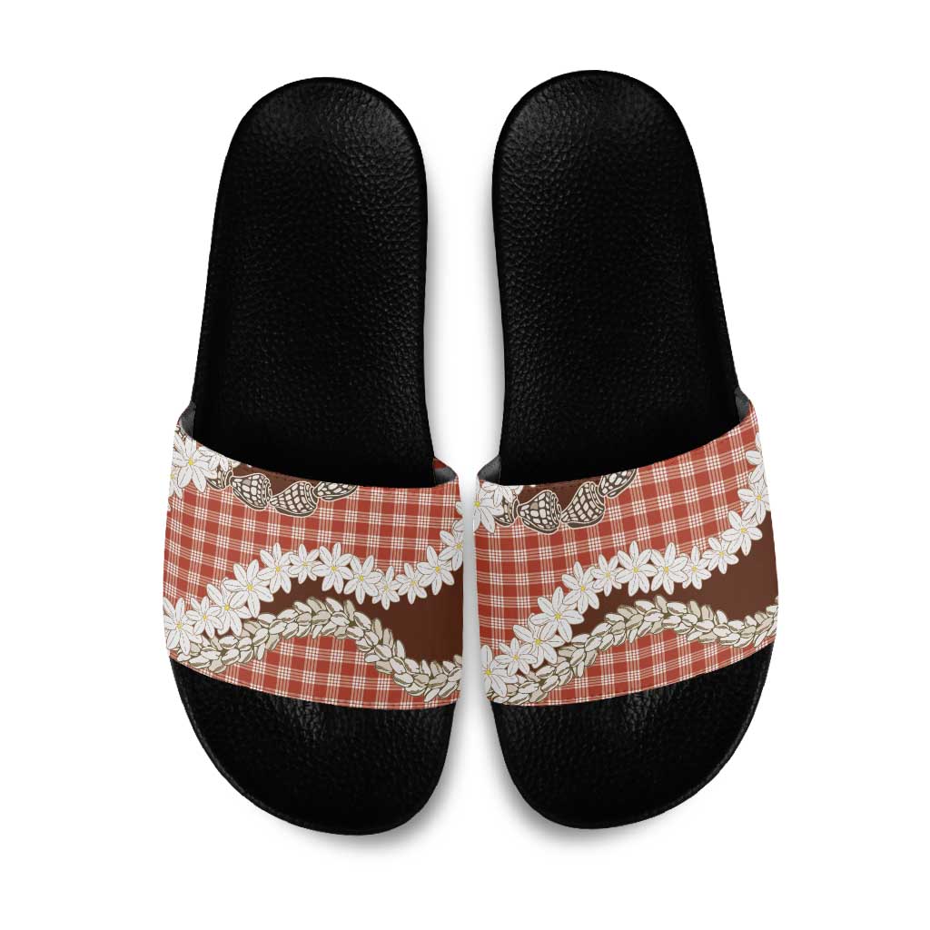 Red Hawaii Tiare and Shell Lei Slide Sandals Hawaiian Palaka Luxury Vibes - Polynesian Pride
