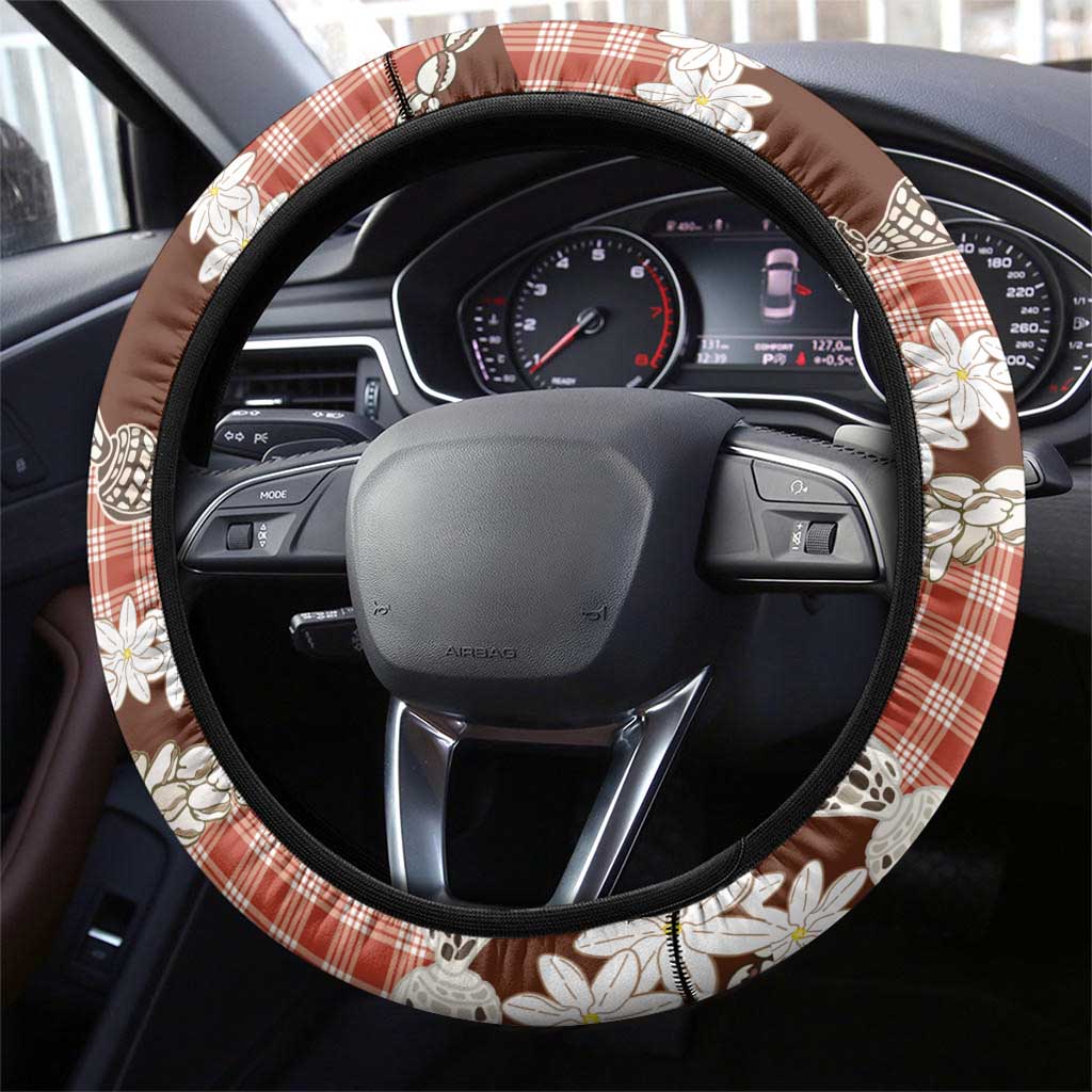 Red Hawaii Tiare and Shell Lei Steering Wheel Cover Hawaiian Palaka Luxury Vibes - Polynesian Pride