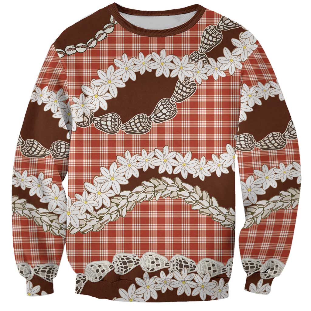 Red Hawaii Tiare and Shell Lei Sweatshirt Hawaiian Palaka Luxury Vibes LT14 Unisex Red - Polynesian Pride