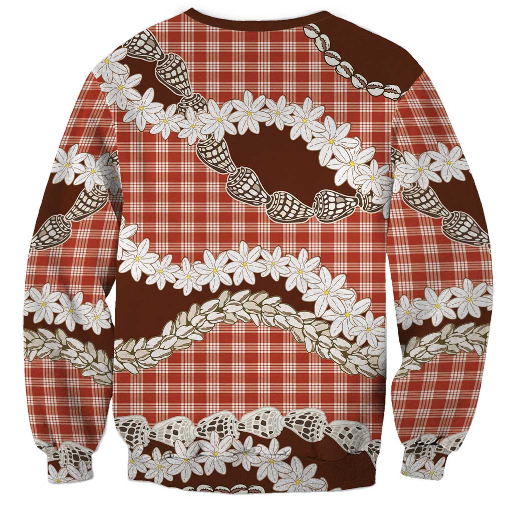 Red Hawaii Tiare and Shell Lei Sweatshirt Hawaiian Palaka Luxury Vibes LT14 - Polynesian Pride