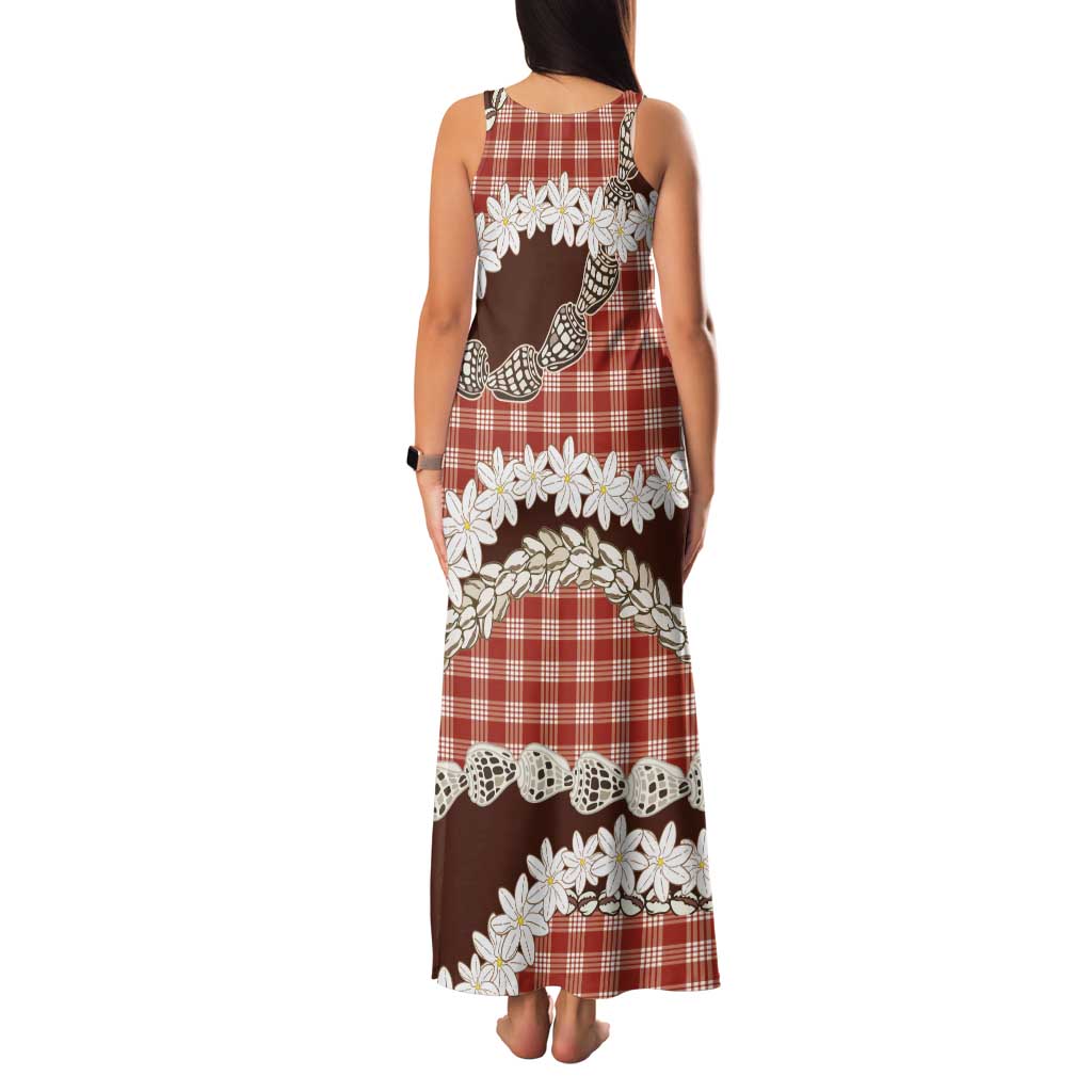 Red Hawaii Tiare and Shell Lei Tank Maxi Dress Hawaiian Palaka Luxury Vibes - Polynesian Pride