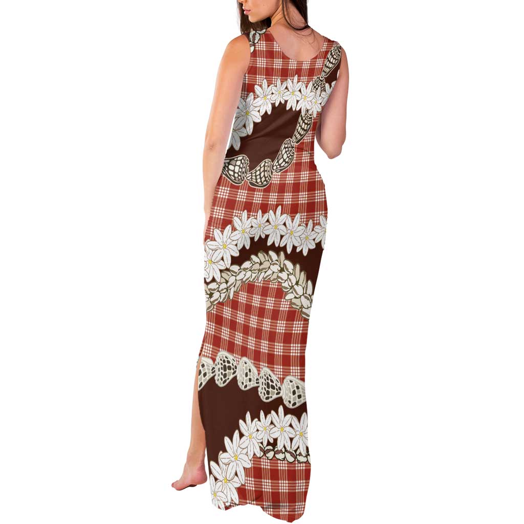 Red Hawaii Tiare and Shell Lei Tank Maxi Dress Hawaiian Palaka Luxury Vibes - Polynesian Pride