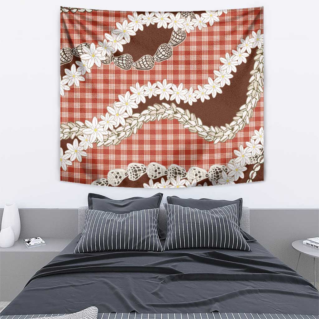 Red Hawaii Tiare and Shell Lei Tapestry Hawaiian Palaka Luxury Vibes - Polynesian Pride