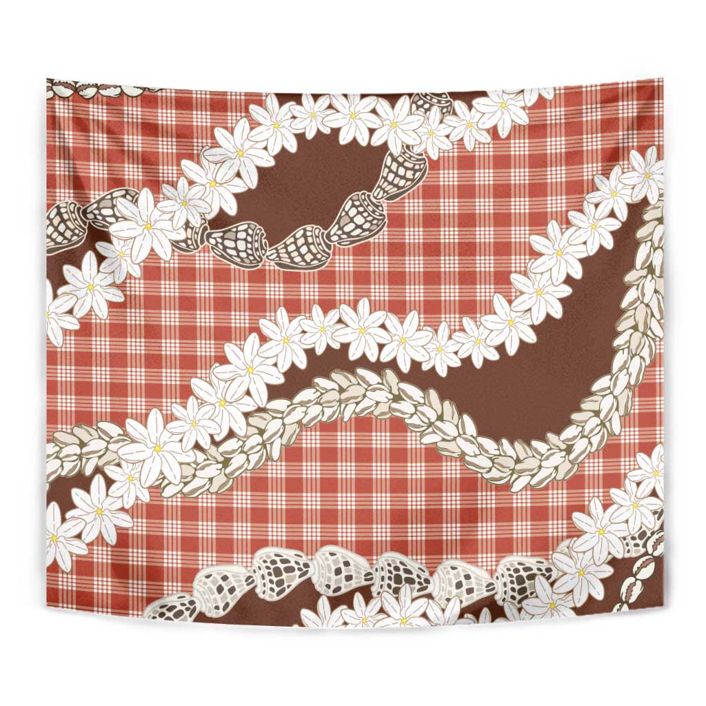 Red Hawaii Tiare and Shell Lei Tapestry Hawaiian Palaka Luxury Vibes - Polynesian Pride