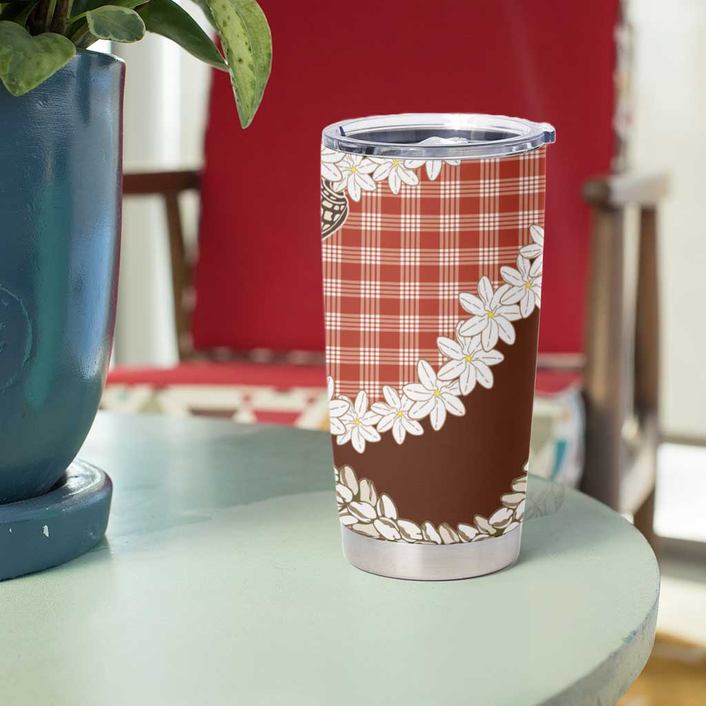 Red Hawaii Tiare and Shell Lei Tumbler Cup Hawaiian Palaka Luxury Vibes - Polynesian Pride