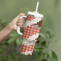 Red Hawaii Tiare and Shell Lei Tumbler With Handle Hawaiian Palaka Luxury Vibes - Polynesian Pride