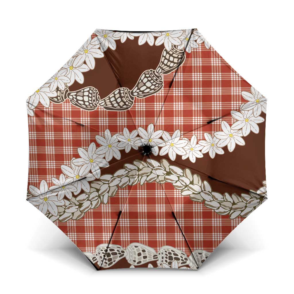 Red Hawaii Tiare and Shell Lei Umbrella Hawaiian Palaka Luxury Vibes LT14 One Size Folded 11.42 inch Opened Diameter 37.4 inch Red - Polynesian Pride