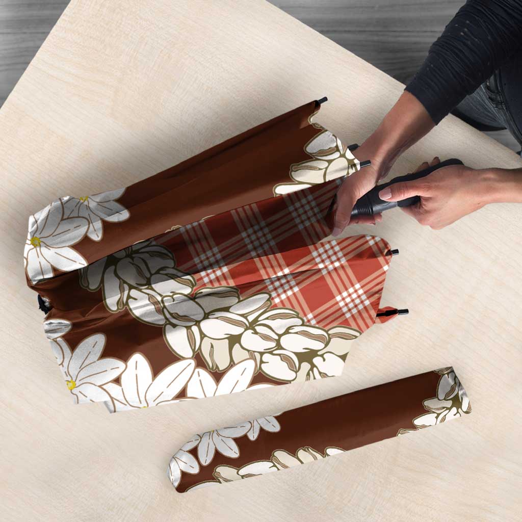 Red Hawaii Tiare and Shell Lei Umbrella Hawaiian Palaka Luxury Vibes LT14 - Polynesian Pride