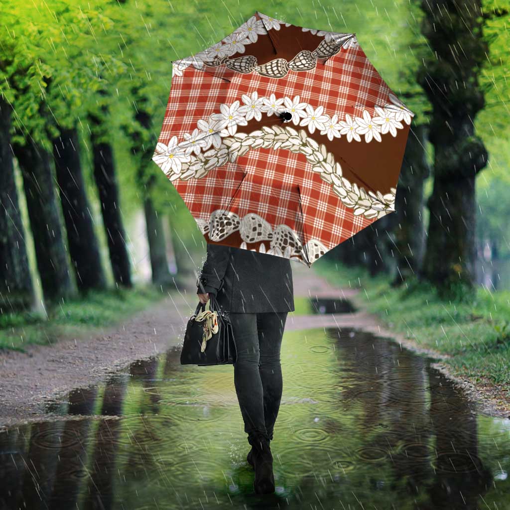Red Hawaii Tiare and Shell Lei Umbrella Hawaiian Palaka Luxury Vibes LT14 - Polynesian Pride