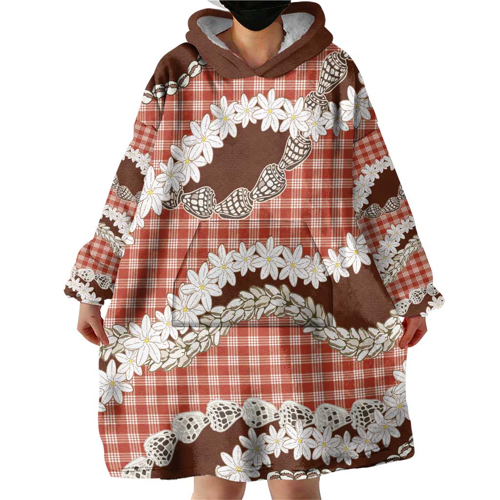 Red Hawaii Tiare and Shell Lei Wearable Blanket Hoodie Hawaiian Palaka Luxury Vibes LT14 - Polynesian Pride