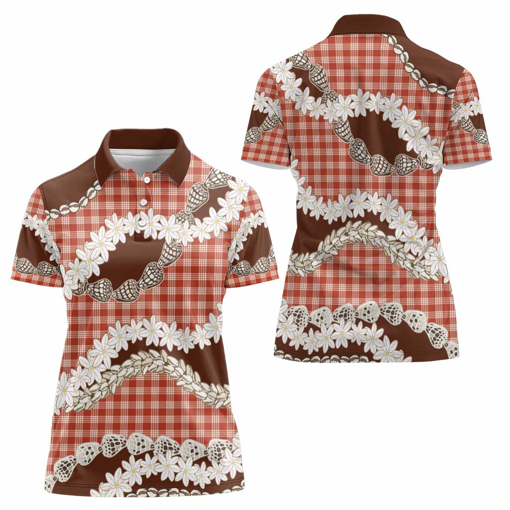 Red Hawaii Tiare and Shell Lei Women Polo Shirt Hawaiian Palaka Luxury Vibes - Polynesian Pride