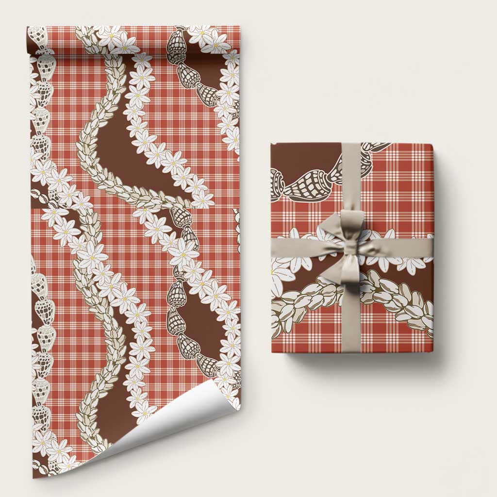 Red Hawaii Tiare and Shell Lei Wrapping Paper Hawaiian Palaka Luxury Vibes LT14 58" × 23" Red - Polynesian Pride