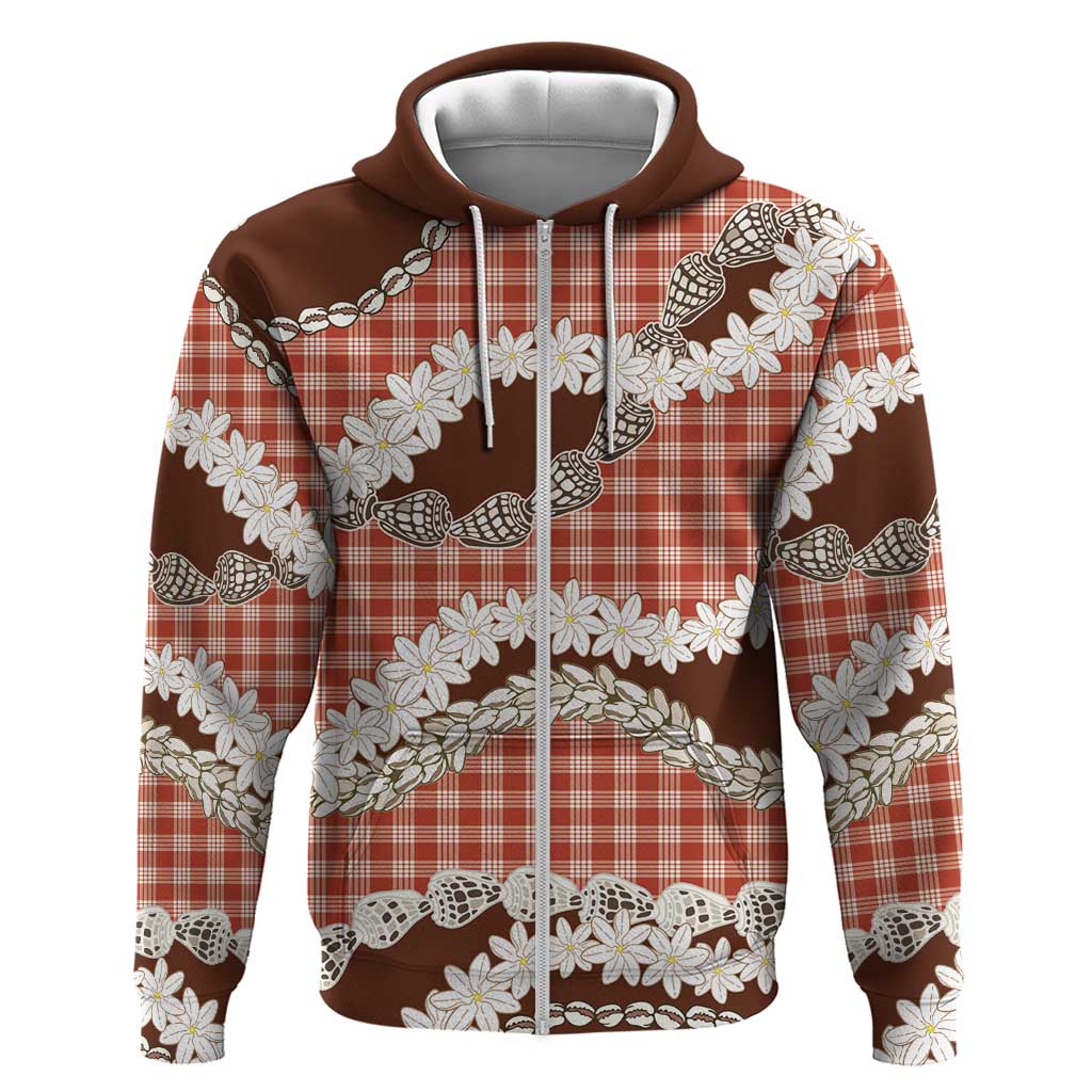 Red Hawaii Tiare and Shell Lei Zip Hoodie Hawaiian Palaka Luxury Vibes LT14 Zip Hoodie Red - Polynesian Pride