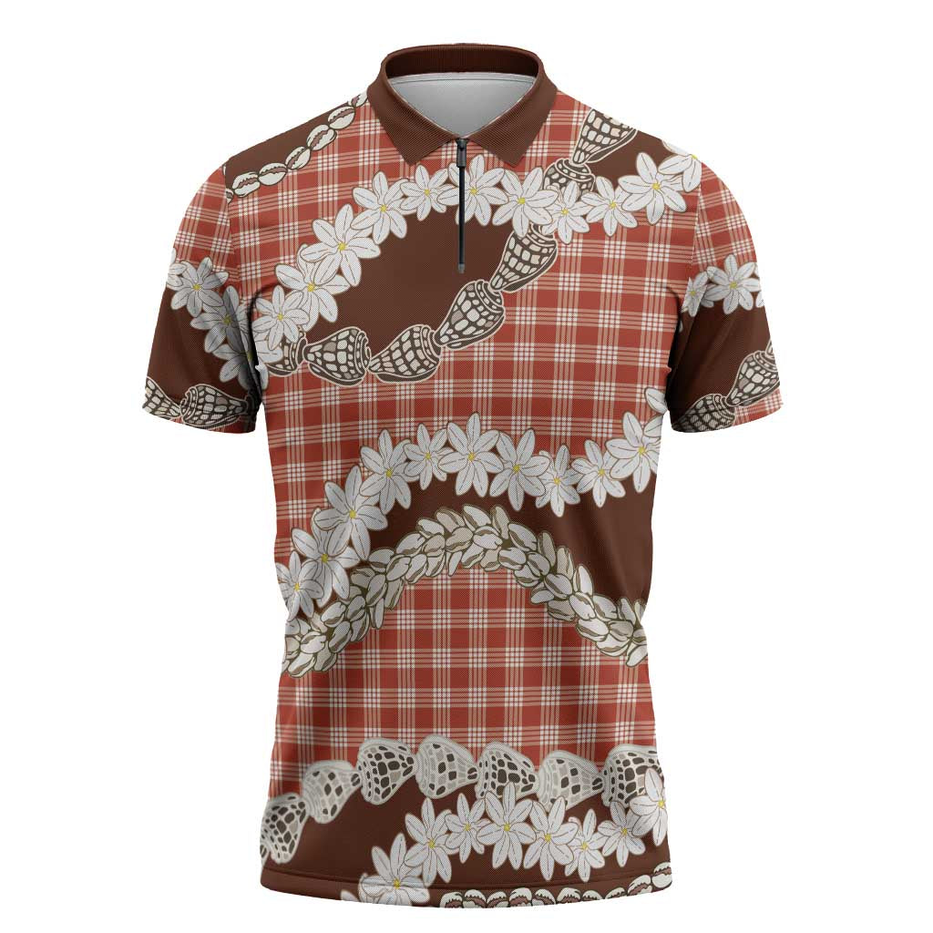 Red Hawaii Tiare and Shell Lei Zipper Polo Shirt Hawaiian Palaka Luxury Vibes - Polynesian Pride