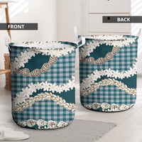 Dark Cyan Hawaii Tiare and Shell Lei Laundry Basket Hawaiian Palaka Luxury Vibes LT14 - Polynesian Pride