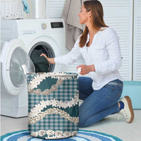 Dark Cyan Hawaii Tiare and Shell Lei Laundry Basket Hawaiian Palaka Luxury Vibes LT14 - Polynesian Pride
