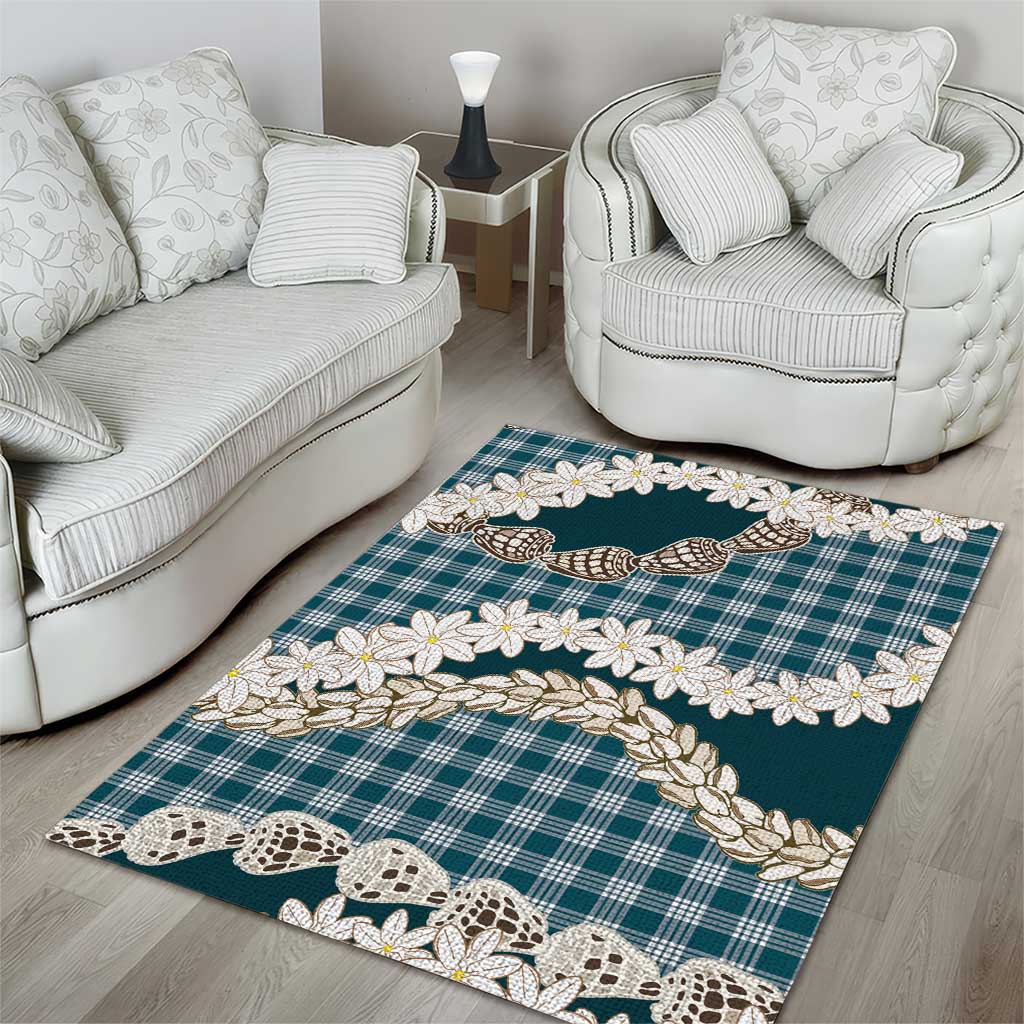 Dark Cyan Hawaii Tiare and Shell Lei Area Rug Hawaiian Palaka Luxury Vibes - Polynesian Pride