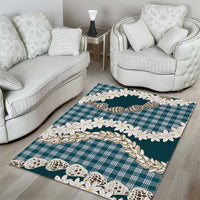 Dark Cyan Hawaii Tiare and Shell Lei Area Rug Hawaiian Palaka Luxury Vibes - Polynesian Pride