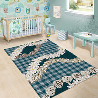 Dark Cyan Hawaii Tiare and Shell Lei Area Rug Hawaiian Palaka Luxury Vibes - Polynesian Pride
