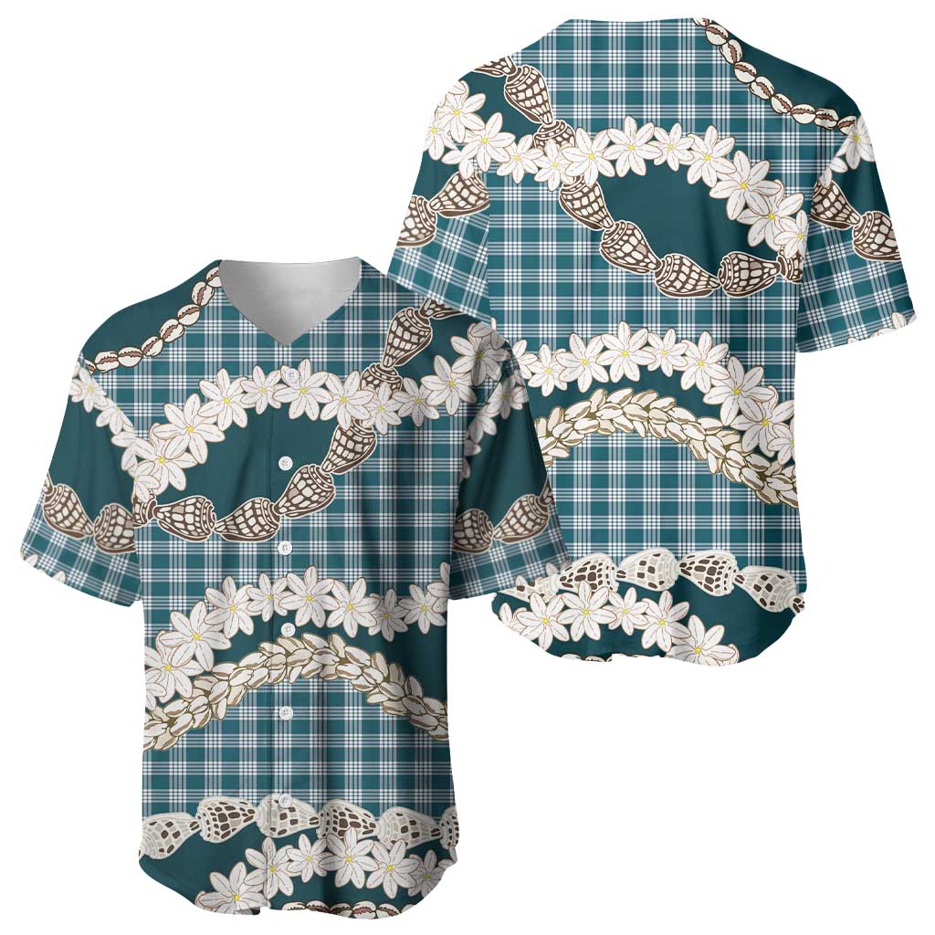 Dark Cyan Hawaii Tiare and Shell Lei Baseball Jersey Hawaiian Palaka Luxury Vibes LT14 - Polynesian Pride