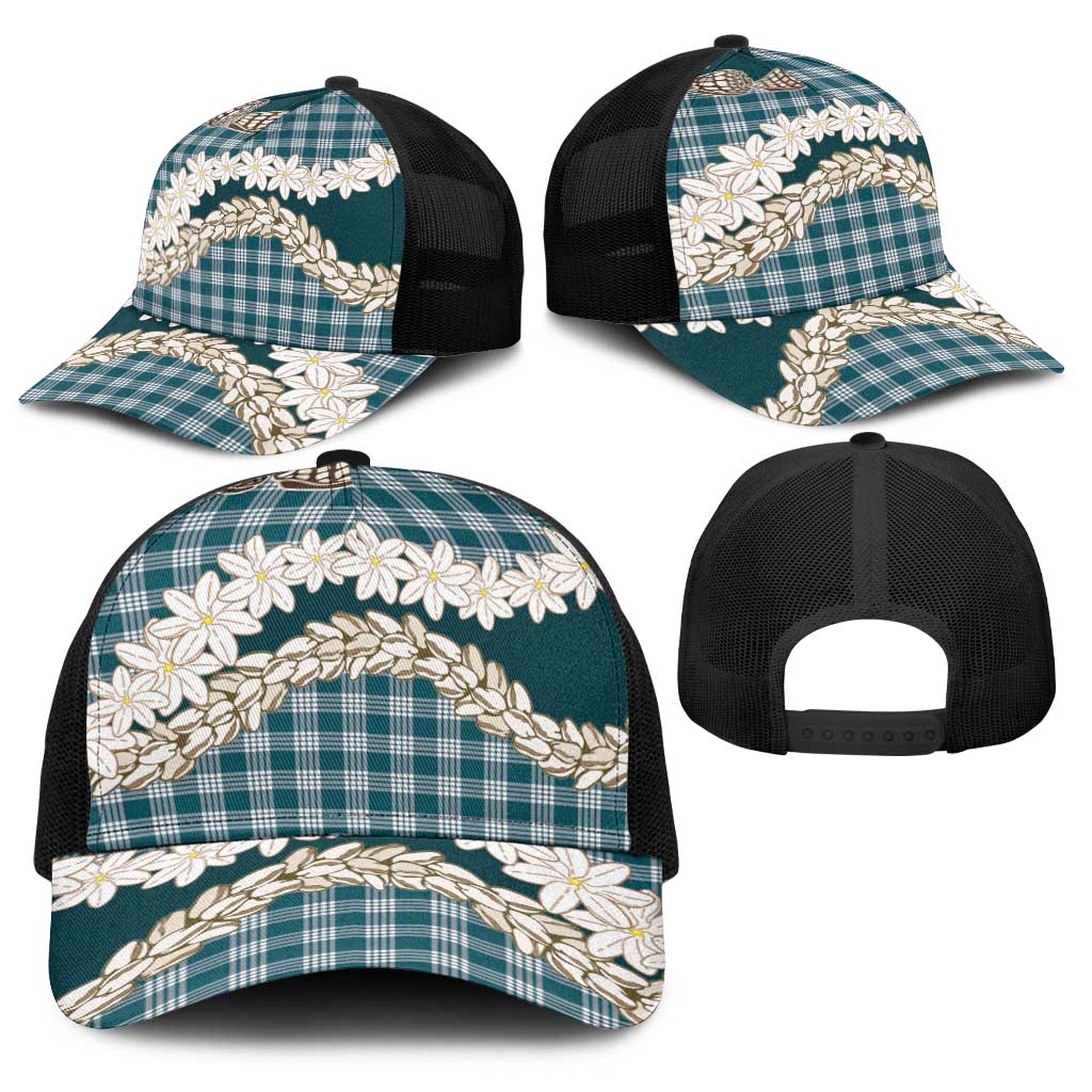 Dark Cyan Hawaii Tiare and Shell Lei Baseball Net Cap Hawaiian Palaka Luxury Vibes LT14 - Polynesian Pride
