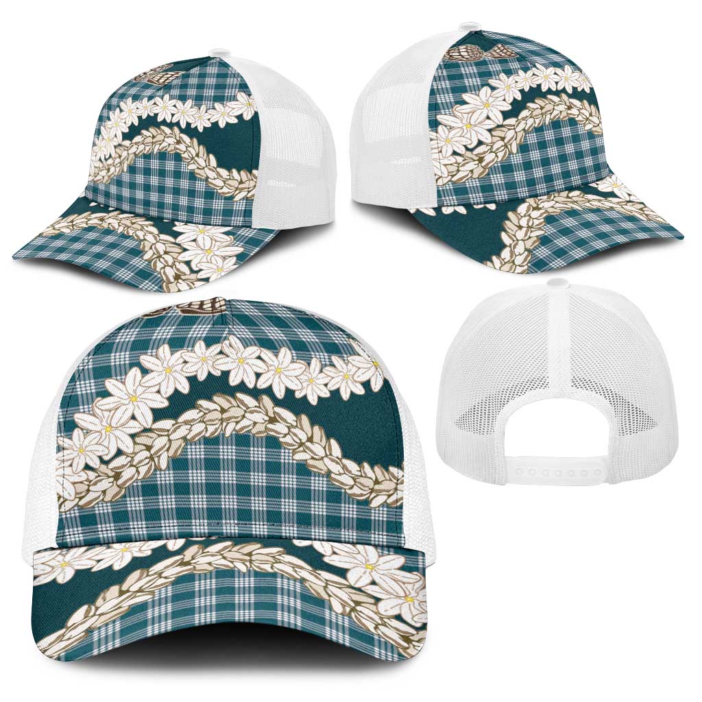 Dark Cyan Hawaii Tiare and Shell Lei Baseball Net Cap Hawaiian Palaka Luxury Vibes LT14 - Polynesian Pride