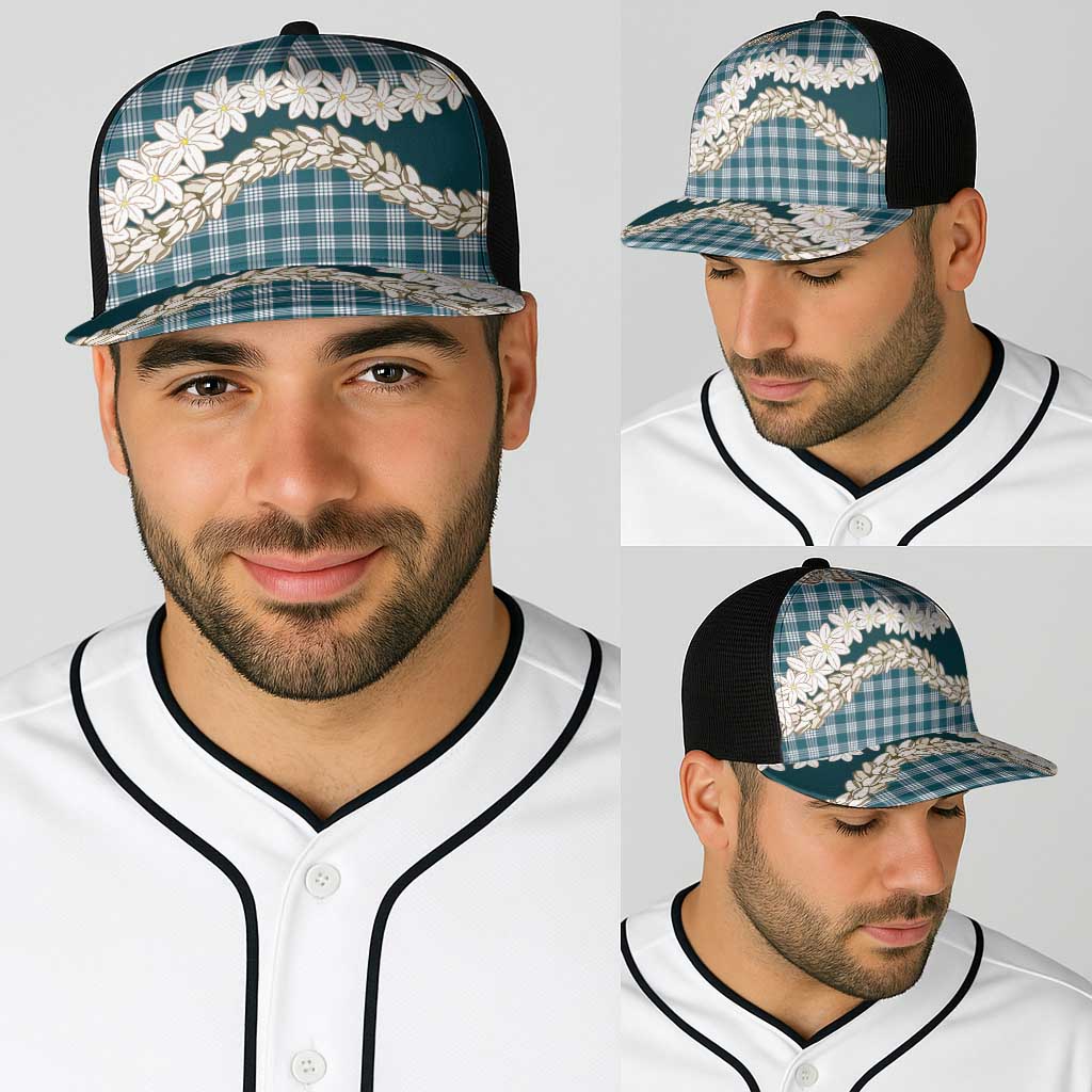 Dark Cyan Hawaii Tiare and Shell Lei Baseball Net Cap Hawaiian Palaka Luxury Vibes LT14 - Polynesian Pride