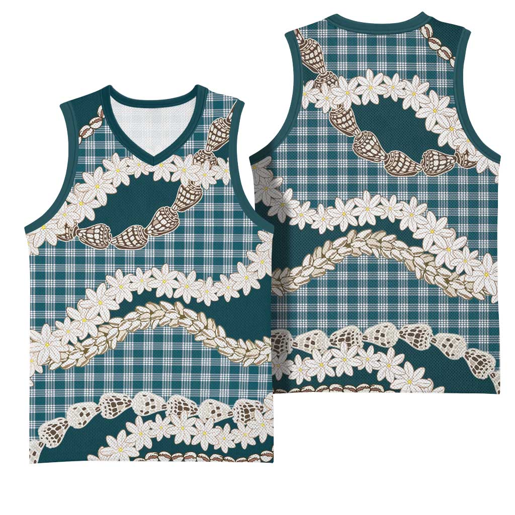 Dark Cyan Hawaii Tiare and Shell Lei Basketball Jersey Hawaiian Palaka Luxury Vibes LT14 - Polynesian Pride