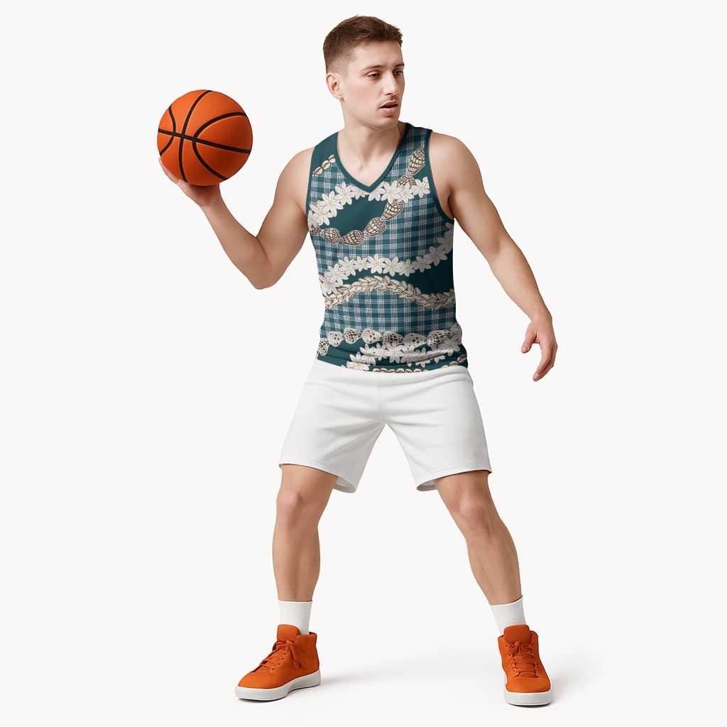 Dark Cyan Hawaii Tiare and Shell Lei Basketball Jersey Hawaiian Palaka Luxury Vibes LT14 - Polynesian Pride