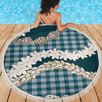 Dark Cyan Hawaii Tiare and Shell Lei Beach Blanket Hawaiian Palaka Luxury Vibes - Polynesian Pride