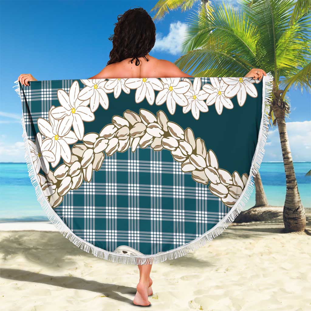 Dark Cyan Hawaii Tiare and Shell Lei Beach Blanket Hawaiian Palaka Luxury Vibes - Polynesian Pride
