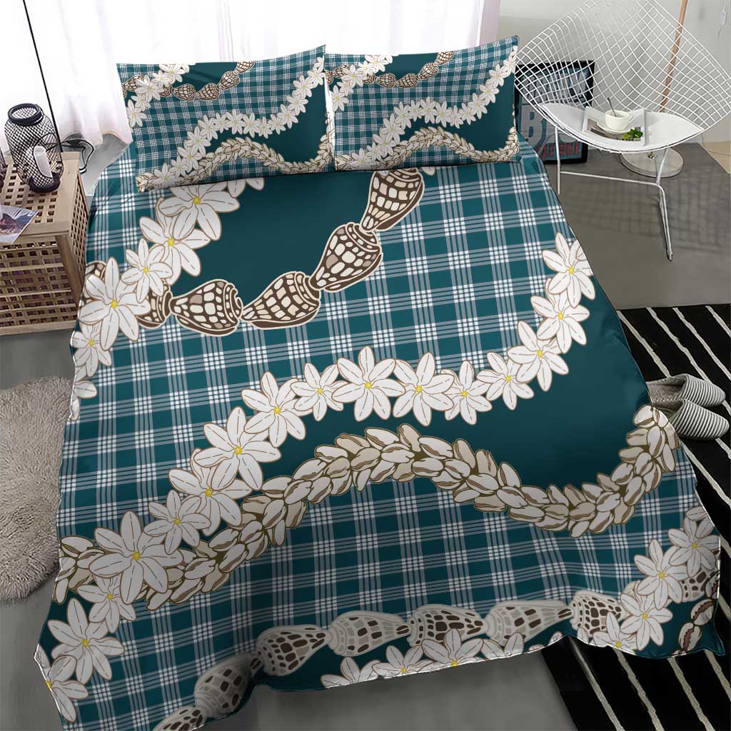 Dark Cyan Hawaii Tiare and Shell Lei Bedding Set Hawaiian Palaka Luxury Vibes - Polynesian Pride