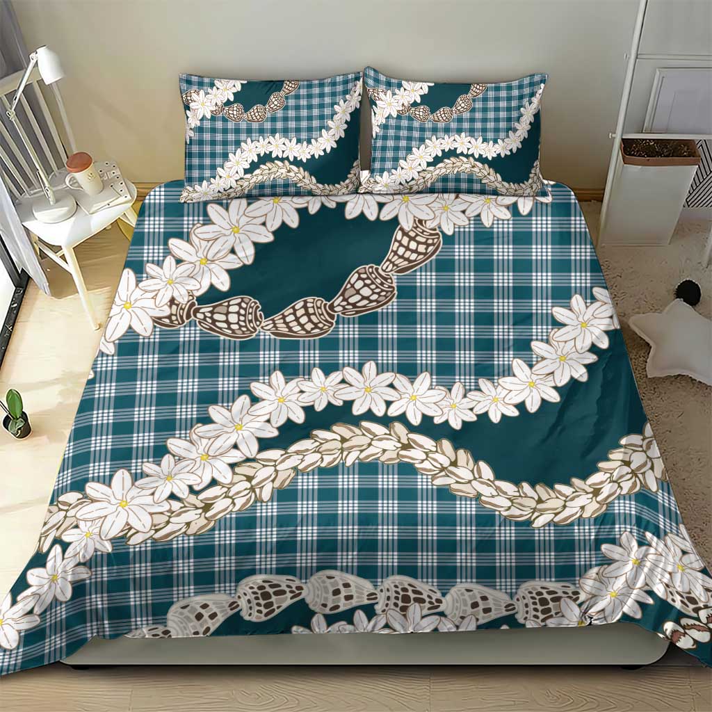 Dark Cyan Hawaii Tiare and Shell Lei Bedding Set Hawaiian Palaka Luxury Vibes - Polynesian Pride