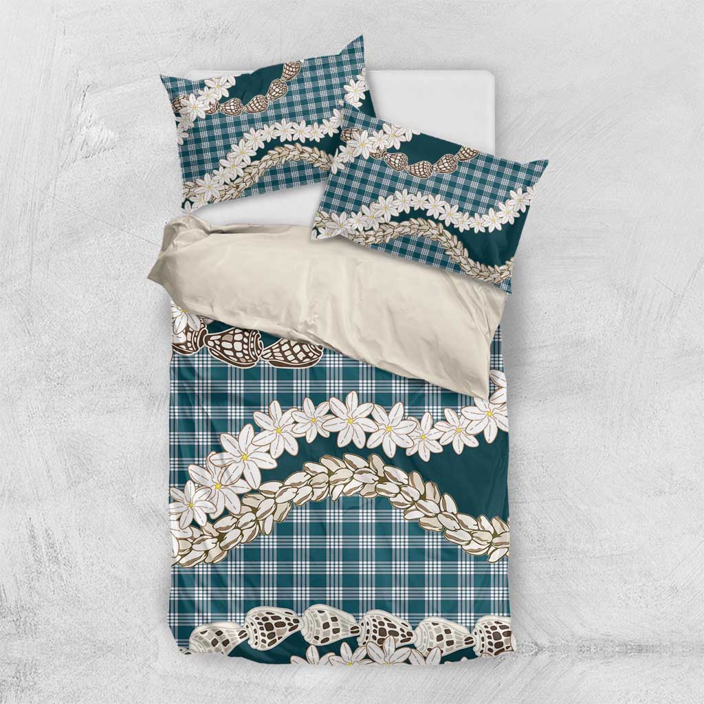 Dark Cyan Hawaii Tiare and Shell Lei Bedding Set Hawaiian Palaka Luxury Vibes - Polynesian Pride