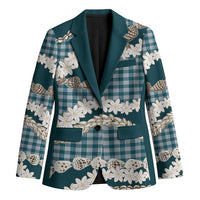 Dark Cyan Hawaii Tiare and Shell Lei Blazer Hawaiian Palaka Luxury Vibes - Polynesian Pride