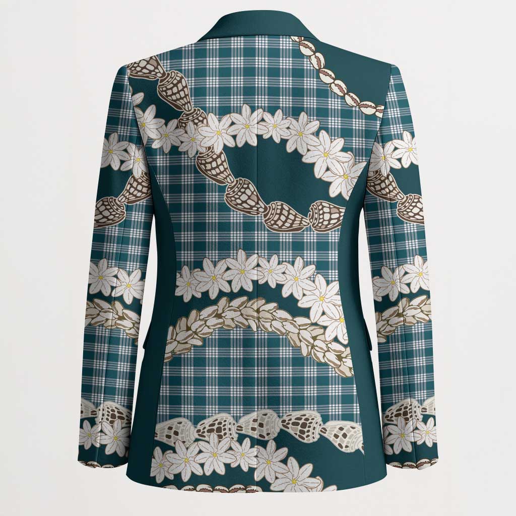 Dark Cyan Hawaii Tiare and Shell Lei Blazer Hawaiian Palaka Luxury Vibes - Polynesian Pride