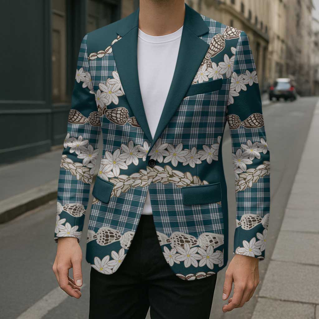 Dark Cyan Hawaii Tiare and Shell Lei Blazer Hawaiian Palaka Luxury Vibes - Polynesian Pride