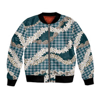 Dark Cyan Hawaii Tiare and Shell Lei Bomber Jacket Hawaiian Palaka Luxury Vibes - Polynesian Pride